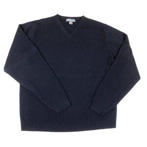 Eddie Bauer Men's Merino Wool Ribbed V Neck Navy Blue Sweater Size Large Tall LT